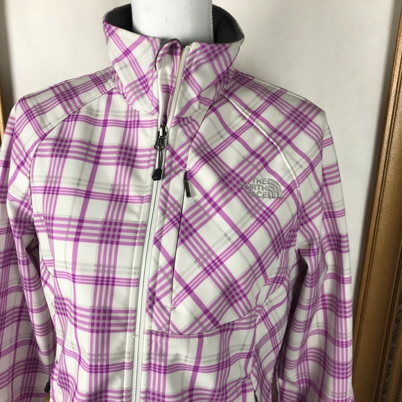 NORTH FACE purple plaid white soft shell jacket, M - Picture 2 of 8